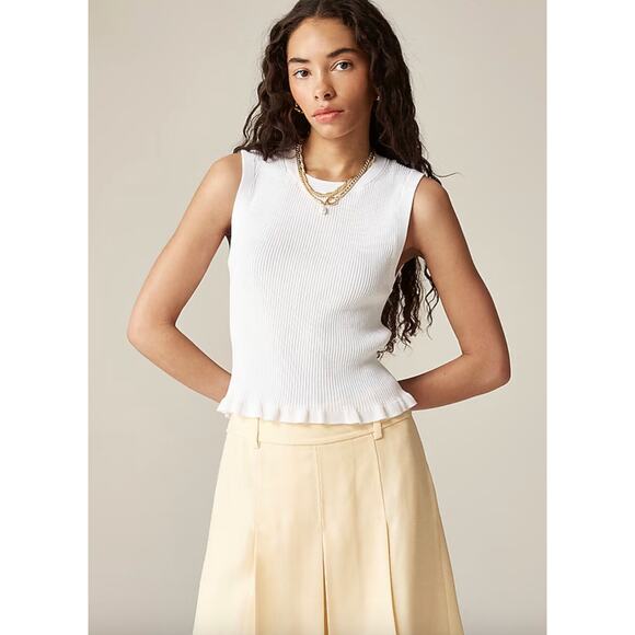 J.Crew | NWT Ruffle-trim shell tank top premium ultra-fine cotton White | Sz M - Picture 1 of 8